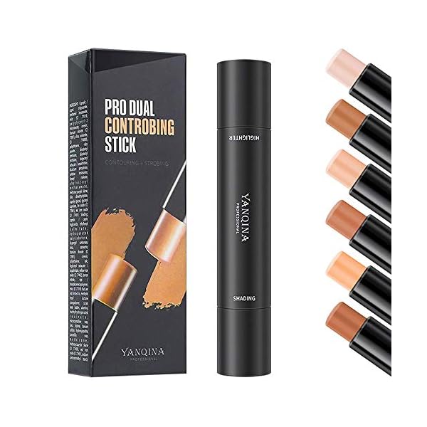 Mysense 6 Colors Cream Contour Stick,Contouring Concealer Highlighter Stick,Double Head Body Face Brightens & Shades Make Up Foundation Cream Pen,3pcs