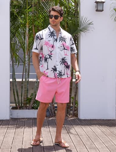 OLEMEK Men's 2 Piece Outfits Hawaiian Tropical Print Short Sleeve Button Down Shirt and Drawstring Shorts Beach Set4