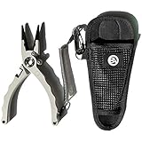Black Anchor Elite Aluminum Fishing Pliers 7.5' Saltwater Resistant Anodization, Mono, Fluoro & Braid Line Cutters, Nylon Sheath with Stainless Steel Belt Clip