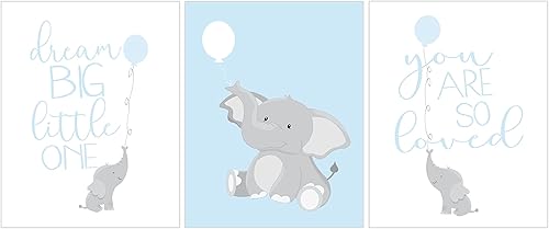 Miniatura 2 de Baby Blue Boy Elephant Nursery Decor Set of 3 Unframed Prints - Dream Big Little One, You Are So Loved