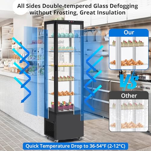 Image of 10.5 Cu.Ft Refrigerated Display Case, Floor-Standing Display Refrigerator with LED Light and Adjustable Shelves, Commercial Display Fridge with Casters for Cakes, Coffee, Bakery, Supermarkets, Store