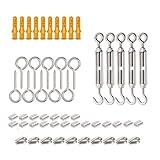 sanvpwsan Turnbuckle Garden Wire Tensioner Kit, Wire Trellis Kit for 2mm Wires Rope, 5pcs M5 Turnbuckle Hook and Eye, 20pcs Cable Clamps, 10pcs Crimping Loop, 10pcs Expansion Tube and Vine Eye - Image 1