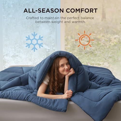 Image of Bedsure Comforter Duvet Insert - Quilted Comforters Cal King Size, All Season Duvet, GentleSoft Down Alternative Bedding Blanket, with 8 Tabs, Gifts for Women /Men, Dark Slate Blue, Cal King 96x102Inch