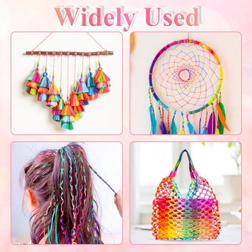 image for Anezus Rainbow Color Nylon Cord, Nylon Craft String, Silky Satin Ratta