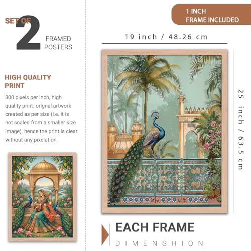 Image of kotart Decorative Traditional Wall Art Home Decor Madhubani Painting poster With Frame For Living Room Bed Room Hotel Wall Decor Digital Reprint Set of 2 (19X25 INCH)