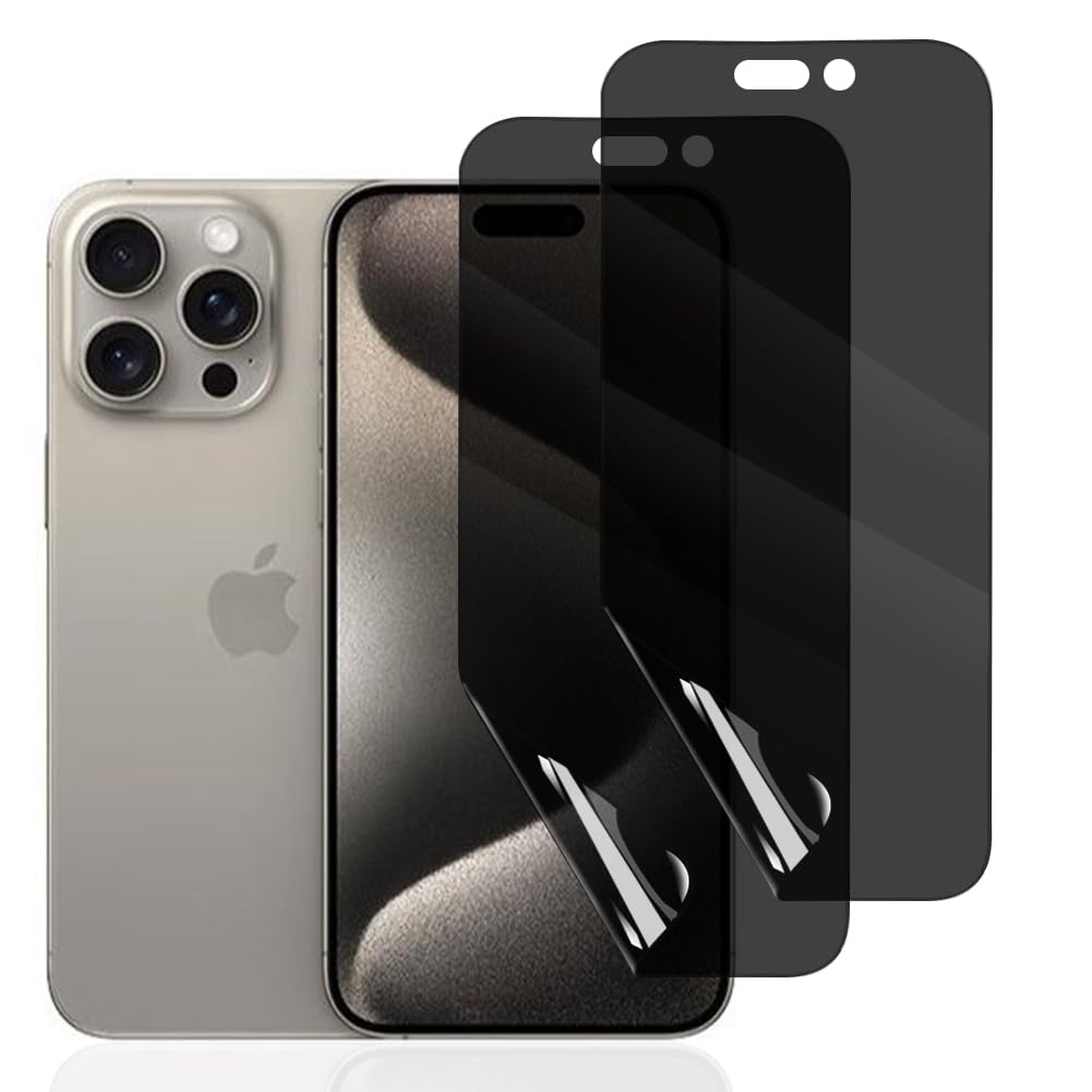 2 Piezas Protector Hydrogel Anti-Espía para iPhone 15 Pro Max, Película de Privacidad en TPU Flexible, Auto-Reparación, Sin Burbujas, Cobertura Completa Borde a Borde