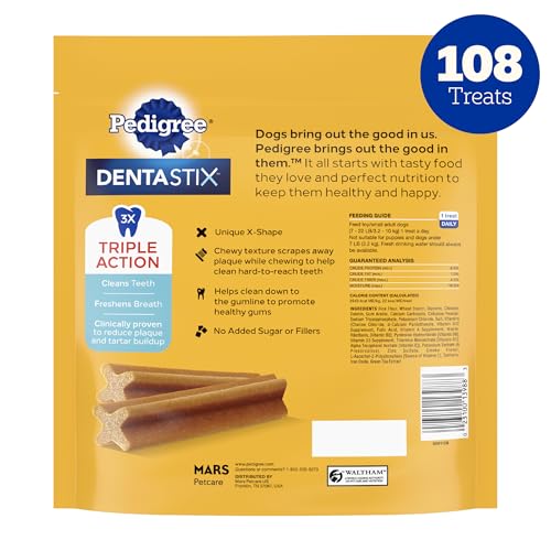 Pedigree Dentastix Small and Toy Breed Dog Treats, Original with Real Chicken, 1.63 lb. Bag (108 Treats)
