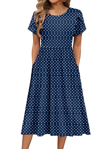 Image of HOTOUCH Women's Summer A-Line Midi Dresses 2026 Casual Floral Short Sleeve T-Shirt Dress Flowy Beach Sundress with Pockets