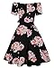OBBUE Women's Square Neck Dress Vintage 1950s Cocktail Party Dress with Puff Sleeves Black Pink Rose XS