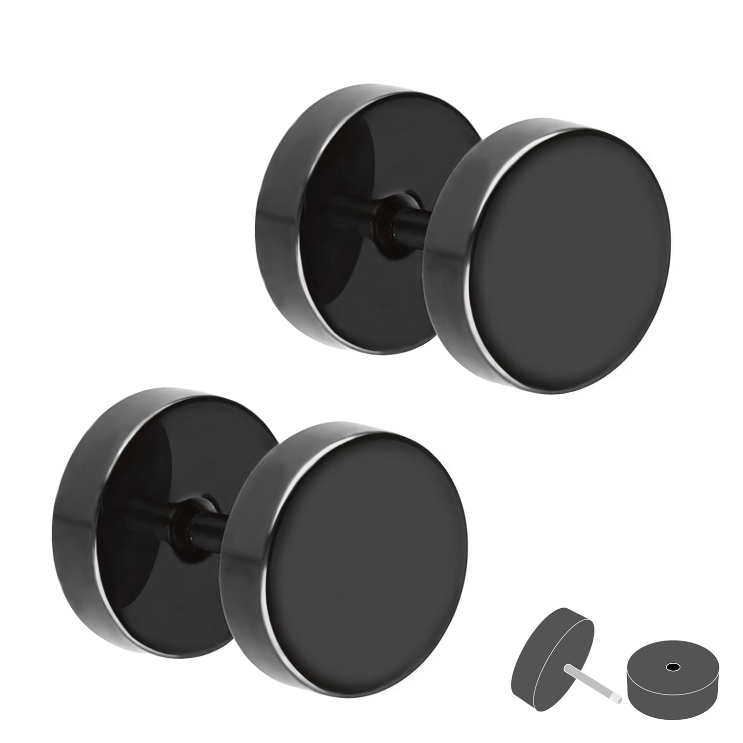 Treuheld Fake Plug Set | Große Ohrstecker zum Schrauben | Damen & Herren - Platten Ohrstecker Paar - Titan - 6 Größen - 