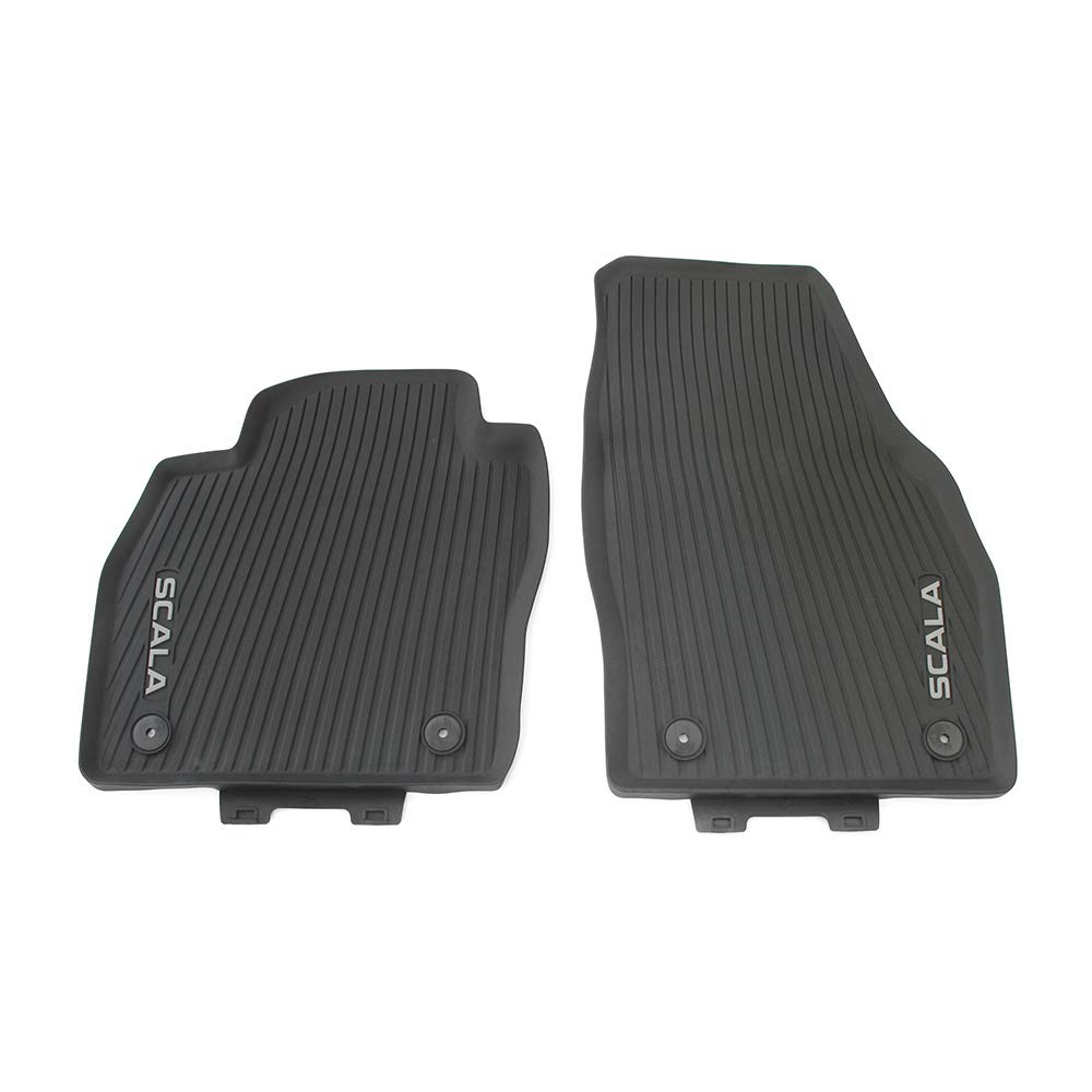 Skoda 657061502 All-Weather Floor Mats Front Rubber Floor Mats 2 x Rubber Mats with Scala Lettering in White