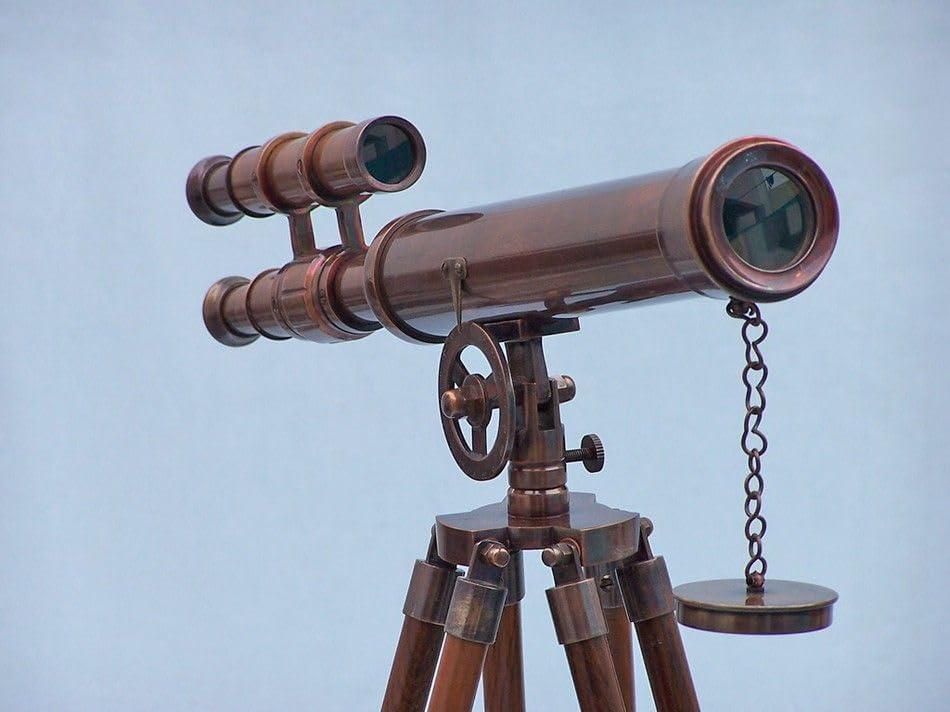 – 18" Antique Brass Double Barrel Telescope with Adjustable Brass Tripod – Vintage Nautical Spyglass for Gift, Home Décor, Collectors & Exploration – Handmade Maritime Scope