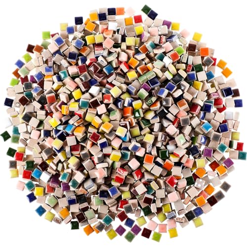 Honeydak 3.3 Lb/1500 Pcs Mosaic Tiles Square Colorful Ceramic Mosaic Tiles Bulk for Crafts 0.4 x 0.4 Inch Glazed Porcelain Pieces for Home Decoration Art Crafts DIY Projects and More