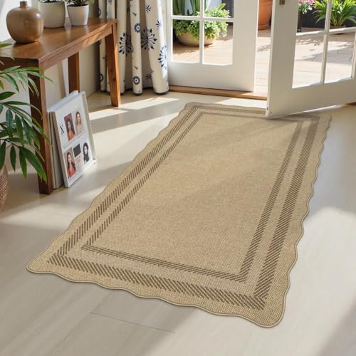 LIVEBOX Scalloped Easy Jute 3x5 Outdoor Rug, Washable...