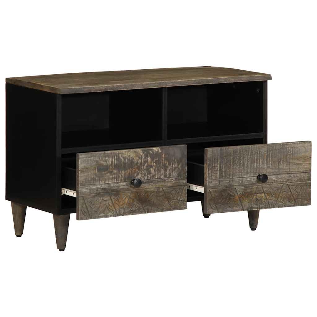 Mobile TV grigio chiaro, 70 x 33,5 x 46 cm, in legno massiccio di mango, mobile basso con cassetto, scomparto e porta, console multimediale per soggiorno, camera da letto, gaming, in piedi