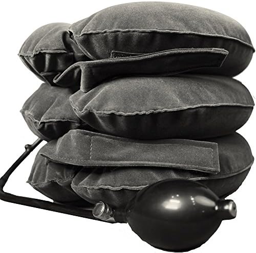 JAPAN SOLUTIONS Cervical Traction Neck Devices, Inflatable Neck Traction Pillow with Air Pump - Relieve Chronic Back Spin Shoulder Headache Pain, Gray