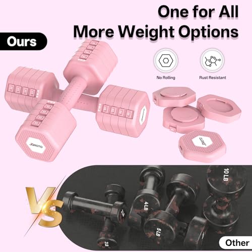 Image of JOROTO 5-in-1 Adjustable Dumbbell Set, 8LB /11LB Pair Adjustable Weights for Women at Home, 1s-Adjust Dual Locking Stable Hand Weights with TPE Soft Handle, Home Gym, Rehab, Pilates, Yoga, Strength Training