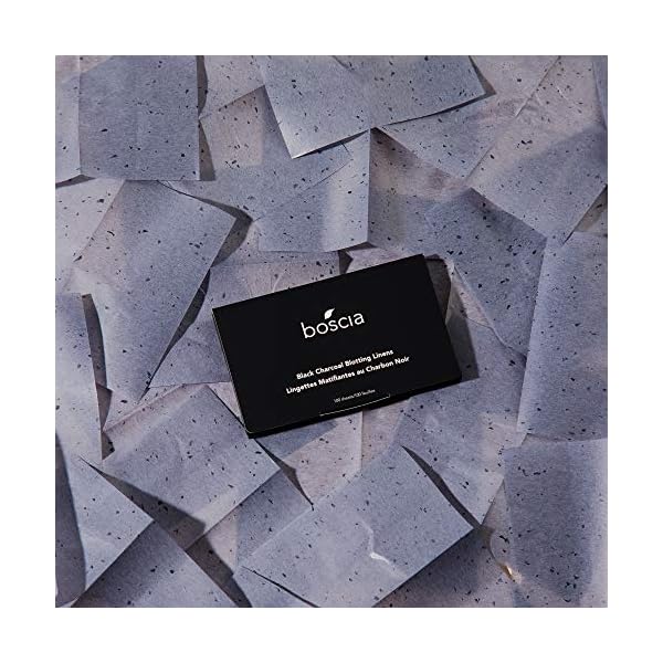 boscia Black Charcoal Blotting Linens - Vegan, Cruelty-Free, Natural Skin Care - Oil Blotting Sheets for Face - For Combination to Oily Skin Types - Travel Size - 100 Sheets