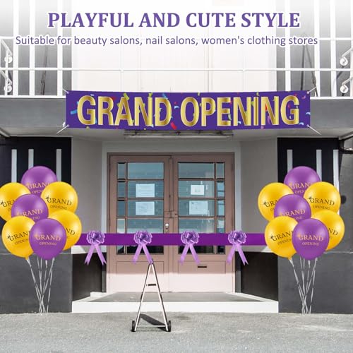 Image of Mixweer Grand Opening Ribbon Cutting Ceremony Kit Grand Opening Banner Decorations with 10'' Scissors 40 Pcs Balloons Satin Ribbon Bows and More Supplies for Business Events (Purple Gold)