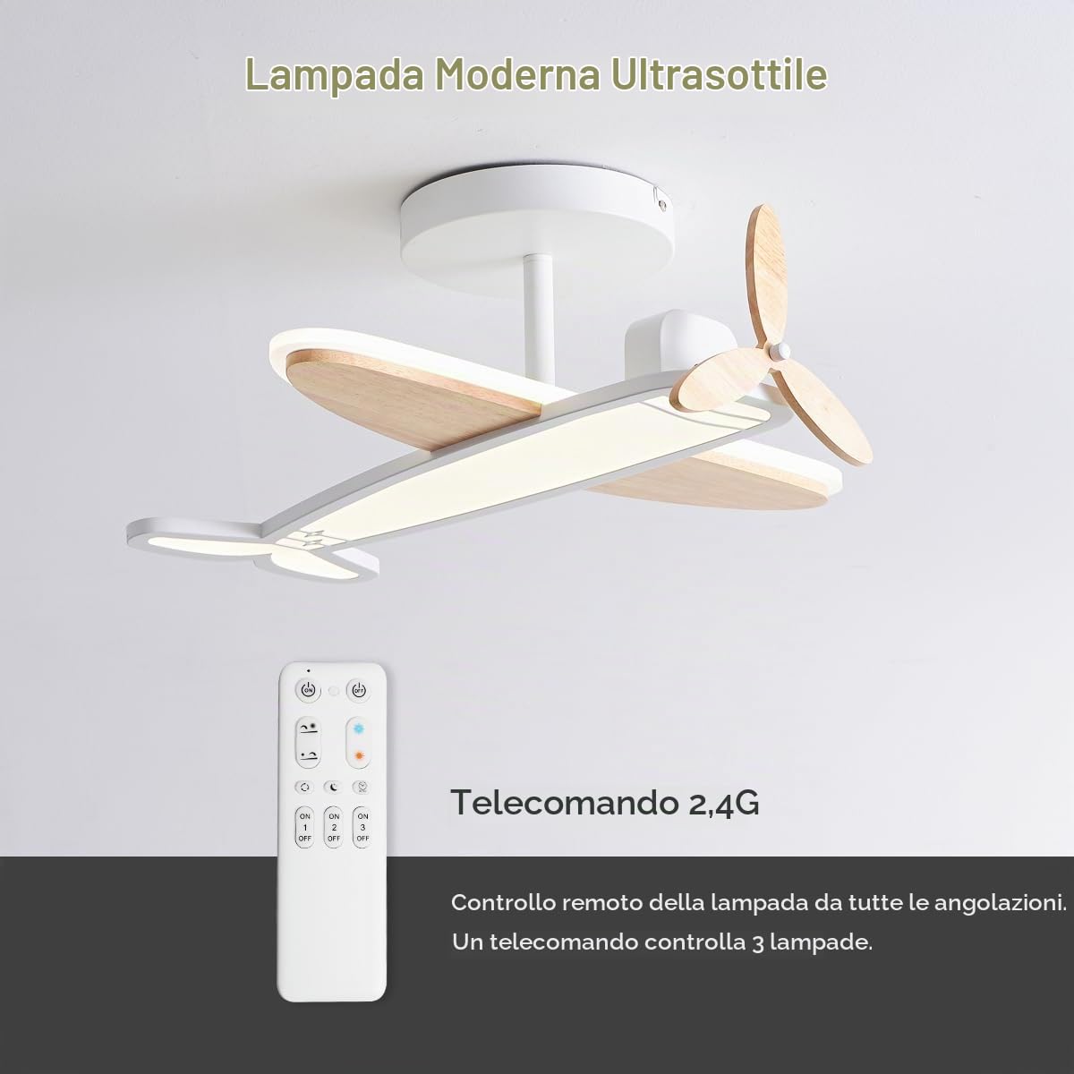 Lampada da soffitto LED dimmerabile per bambini, 40W lampada da soffitto LED con telecomando 3000K-6500K moderno aereo per bambini Led plafoniera per camera da letto