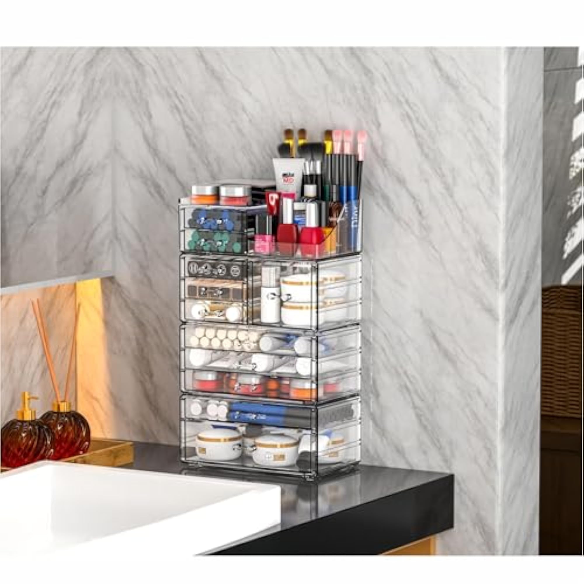 Clear Stackable Makeup Organizer with 11 Drawers