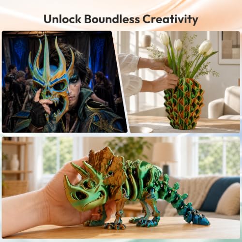 Image of AMOLEN Silk PLA 3D Printer Filament, Tri Color Blue Green Orange PLA 1.75mm, Shiny Multi Color Change Filament 3D Printing PLA Filament for Most FDM 3D Printer, 200g