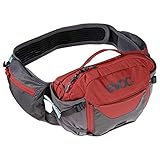 EVOC HIP PACK PRO 3l Hüfttasche Bauchtasche für Bike-Touren & Trails (28 x 18 x 8 cm, 3l Stauraum, AIRFLOW CONTACT SYSTEM, AIRO FLEX Hüftgurt, 1,5l Trinkblase), Carbon Grau / Chilli Rot