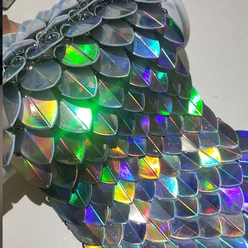 10pcs Holo Dragon Scale Scalemail Supplies+Jump Rings(Holographic Silver)