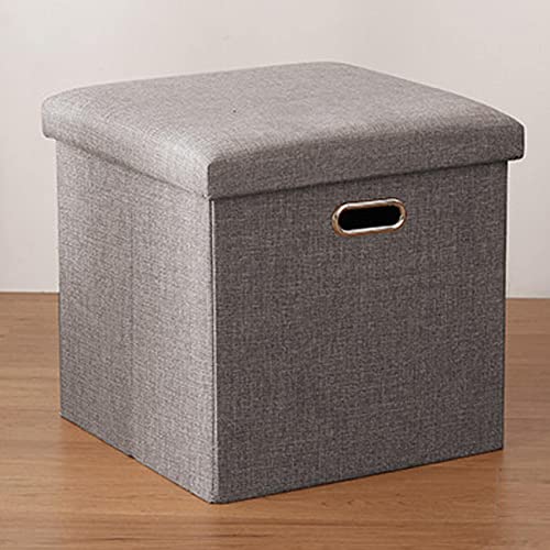 Pouf contenitore pieghevole, seduta, poggiapiedi in lino, contenitore per giocattoli, sgabello per camera da letto, baule portaoggetti, panca per scarpe, salvaspazio, con maniglia, cachi-603