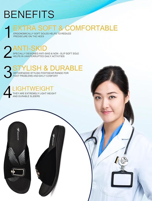 Image of HEALTH FIT EXTRA SOFT Women's Comfortable Memory Foam Doctor Slippers /Flip-Flops|Fashionable Casual & Stylish|Lightweight & Breathable|Outdoor Synthetic Casual Chappals Sandals Ladies & Girls HF27