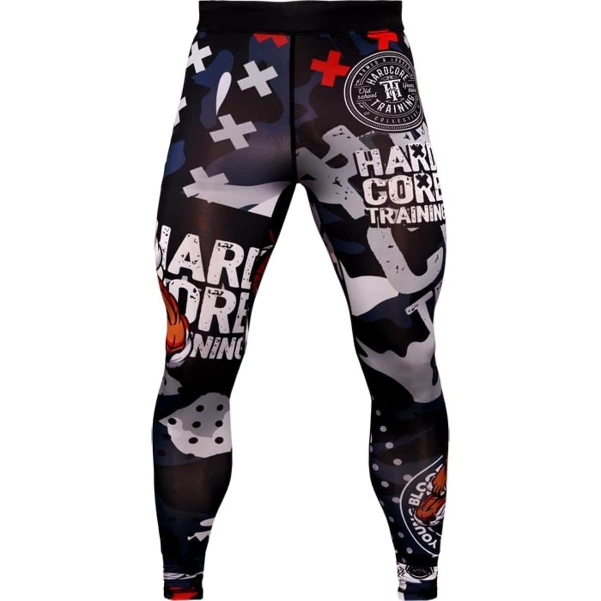 Hardcore Training Men's Compression Pants Spodnie Kompresyjne Leginsy Mężczyźni Bokx Running Muay Thai MMA No Gi BJJ Grappling (DE/NL/SE/PL, Alfa, M, Regularny, Regularny, Czarny/Granatowy)
