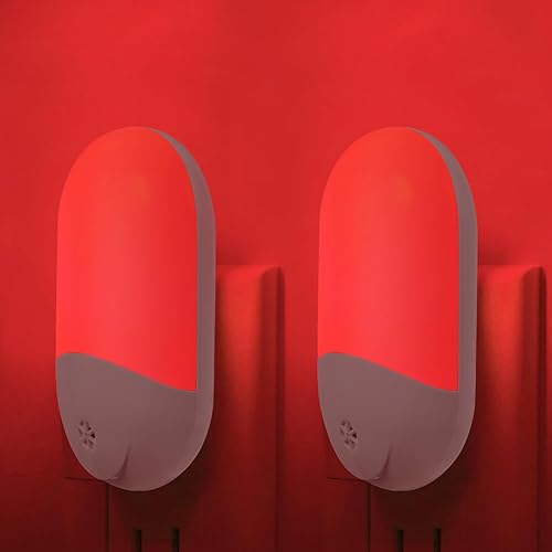 Terapia de sueño con luz nocturna roja de 670 nm, paquete de 2 unidades, ayuda natural para dormir con sensor de atardecer a amanecer, luz nocturna