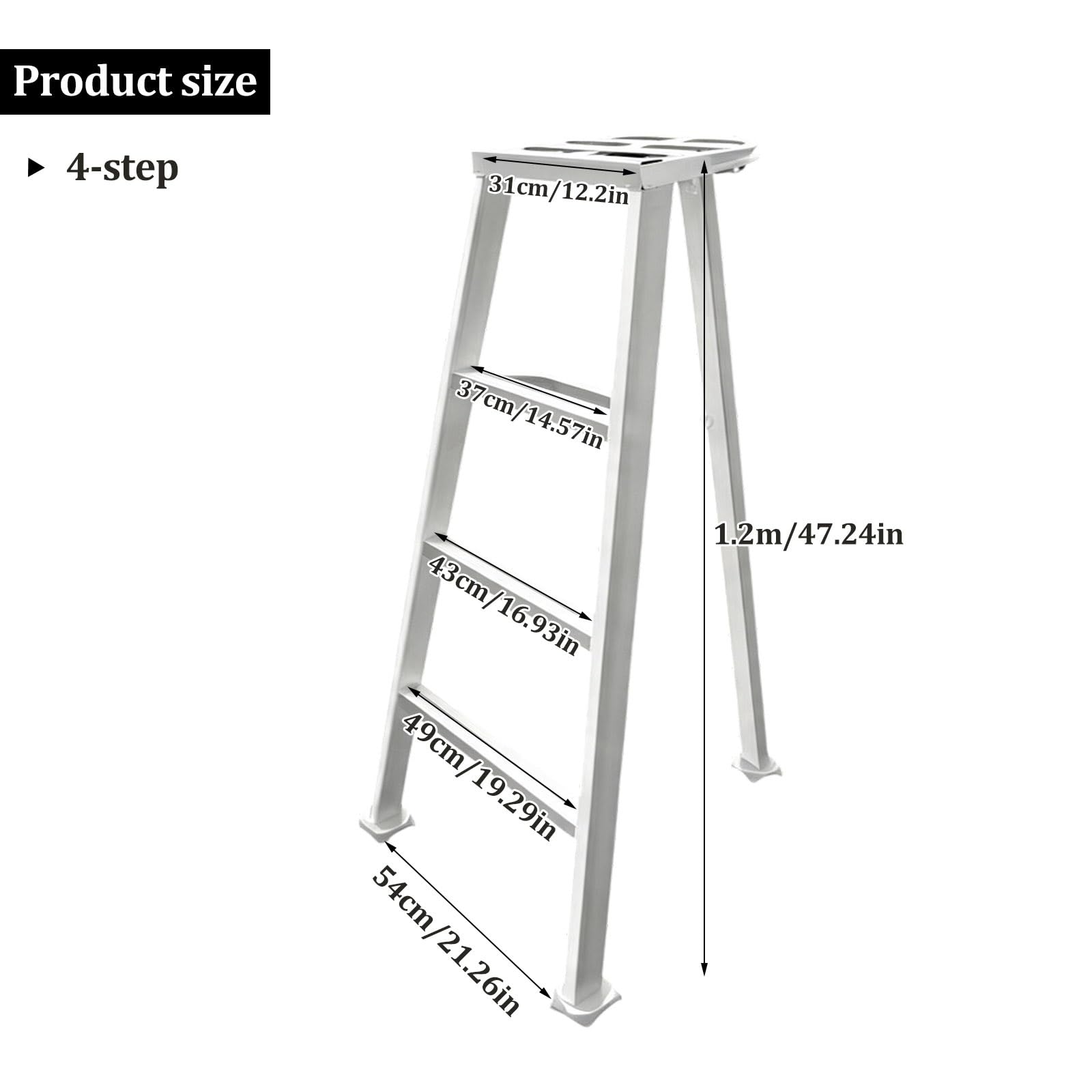 Escalera trípode de 4 peldaños para huerto, Escalera Alta para podar Ramas | Tubería galvanizada, plataforma ancha, escalera plegable para podar árboles en el jardín