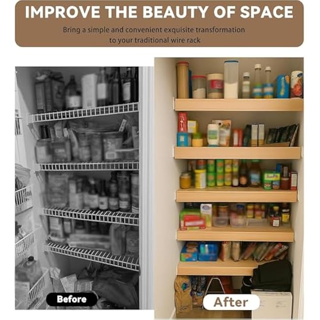 JYHHCYS Wire Rack Covers for Pantry Wood Grain, Removable Shelf Covering for Wire Shelves, Adjustable Closet Decoration Shelf Liners for Kitchen Bathroom Office Shelving(6 Pack,41x30x5cm/16x12x2in)