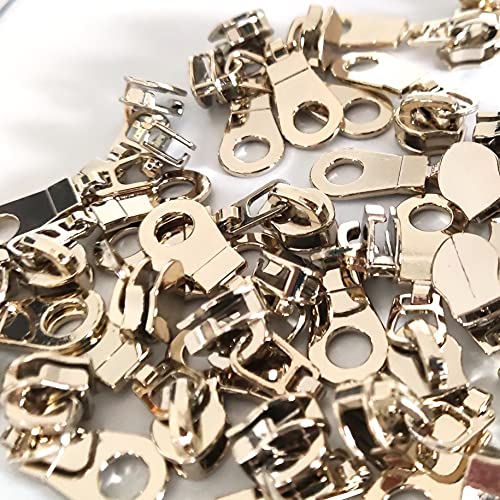 Image of Leekayer #5 Light Gold Teeth Metallic Nylon Coil Zippers by The Yard Bulk 10 Yards Beige Tape with 25pcs Gold Sliders for DIY Sewing Tailor Craft Bag(Beige)