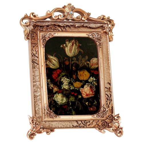 Image of 5x7 Gold Picture Frame Baroque, Victorian Vintage Ornate Design, Glass Front, Tabletop & Wall Display, Vertical Orientation, Bronze