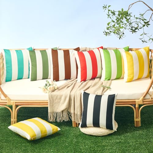 Image of Allorry Outdoor Pillow Covers 20x20 Set of 2 Rust Striped Decoration Throw Pillow Covers for Spring Fall Outdoor Waterproof Garden Patio Furniture Sofa Bed Home Decor JB007-J20