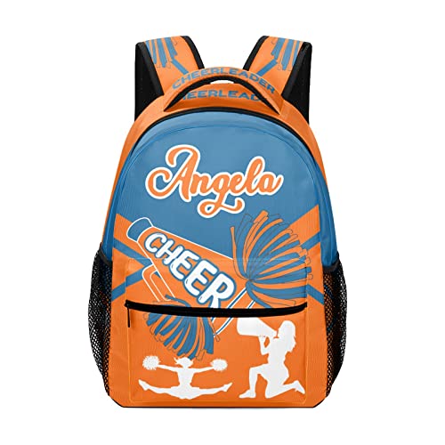 Personalized Cheerleader Backpacks Name Waterproof Laptop Bags Cheer Pom Orange Blue
