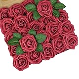 MUNSKT 25 rosas rojas artificiales, decoración del día de San Valentín, rosas realistas para manualidades, ramo de novia, centro de mesa, arreglo de fiesta, decoración del hogar