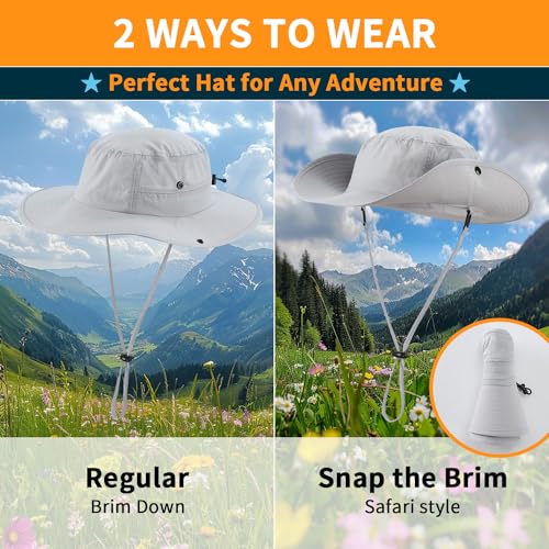 Image of Home Prefer UPF50+ Mens Sun Hat Wide Brim Womens UV Protection Beach Bucket Hat for Fishing Hiking Snap Up Cowboy Hat