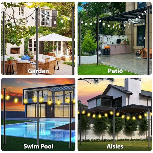 zoegi 4 Pack 10Ft String Light Poles,Light Poles for Outside Lights with Fork,Outdoor Brackets Hanging Lights,Metal Stan - Additional View