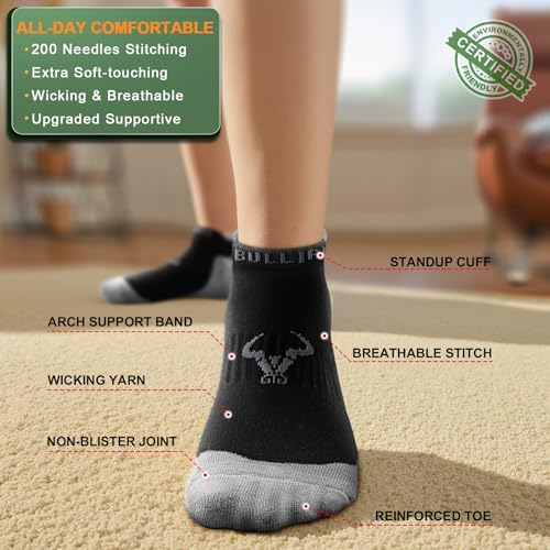 BULLIANT Women Ankle Socks 6Pairs,Active Running Socks Breathable Wicking Arch Support Fully Cushioned Footbed3