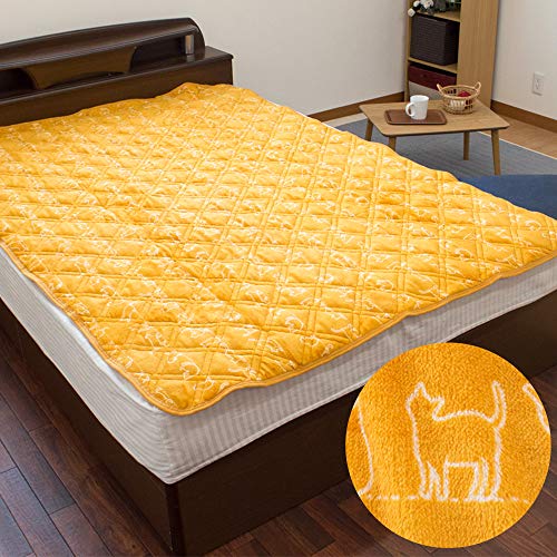 【かわいいネコ柄、とろけるタッチ!】あったか 毛布 敷きパッド ダブル 冬用 「Neko Warm」 ネコ柄 マスタード かわいい フランネル なめらか ふわふわ 洗える 敷き毛布 140×205cm ダブルロング
