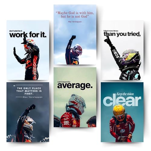 Image of Posters Inc Sports F1 Cars Motivational Posters for Wall A4 Size Aesthetic Setup 300 GSM Matte Paper Pack of 6 Automotive Motorsport Decor for Boys Gaming Room, Bedroom, Home & Office with Adhesive