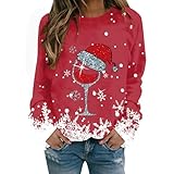 XIYUK510280123 Weihnachtspullover für Damen, Tops, Damenbekleidung, Damenpullover, Pop-Up-Weihnachtsbaum-Lichter, langärmelig, übergroße Sweatshirts für Damen, Winterkleidung, rot, XXL