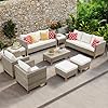 9 Pieces Outdoor Patio Furniture Sets Wicker All Weather Sectional Sofa with Metal Top Coffee Table Rattan Conversation Set Outdoor Patio Couch Furniture for Backyard Garden Porch Poolside Beige