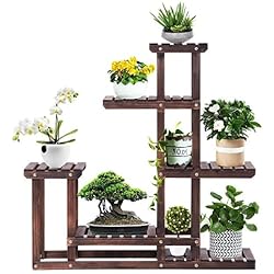 Maceteros Altos Terraza GOPLUS Estanteria Madera para Plantas, Desmontable Soporte para Flores Interior, Estante Decorativa de Macetas, Madera Maciza, 6 Capas, 95 x 25 x 96 cm