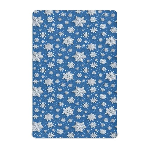 Image of Baby Crib Sheet Christmas Snowflake Blue Crib Mattress for Boys and Girls Playard Sheet Soft Breathable Fitted Baby Mattress Cover 52x28in
