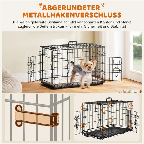Yaheetech Hundekäfig 76 x 45 x 51 cm klappbar mit Trennwand, 2 Türen, Hundebox für zuhause mit ausziehbare Bodenschale, Transportkäfig Auto, Hundetransportbox Drahtkäfig für Welpe Katzen, M, Schwarz