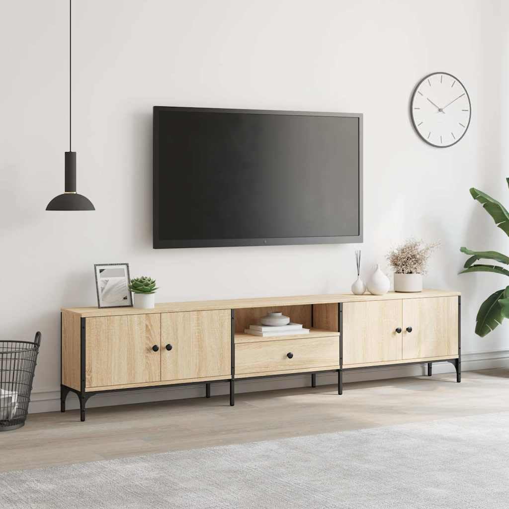 TV-Schrank Sonoma-Eiche mit Schublade 200x25x44cm Holzwerkstoff Metallrahmen Stauraum Lowboard Wohnzimmer Schlafzimmer